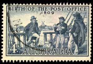 AUSTRALIA Sc 332 USED - 1959 4p -  Birth of Post Office - Postmaster I. Nichols