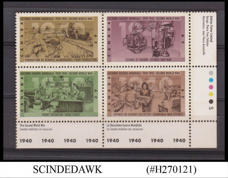 CANADA - 1990 SECOND WORLD WAR 1940 WWII - BLOCK OF 4V SE-TENANT MNH