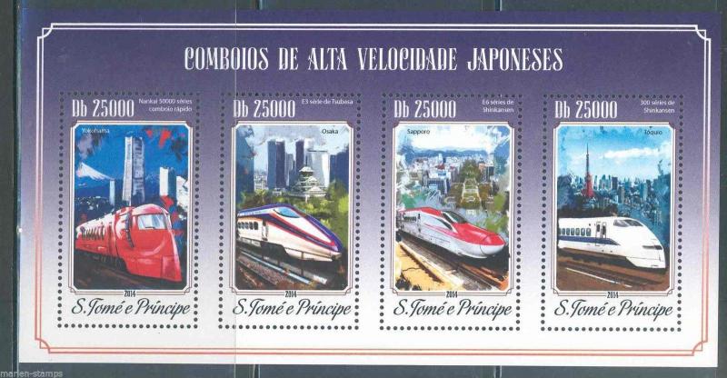 SAO TOME   2015 JAPANESE HIGH SPEED TRAINS  SHEET   MINT NH