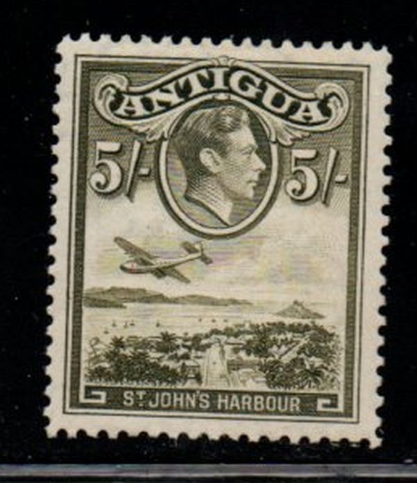 Antigua Sc 93 1944 5/ G VI & St John's Harbour stamp mint