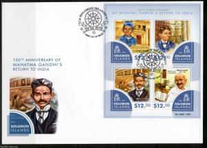 SOLOMON ISLANDS 2015 100th ANNIVERSARY OF GANDHI'S RETURN TO INDIA SHEET  FDC