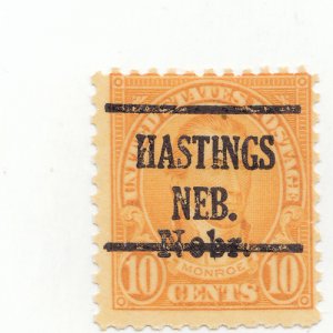 Scott # 679 - 10c Orange Yellow - Monroe - Mint Hinged precancel- SCV $90.00