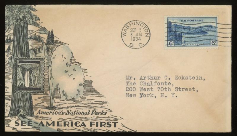 #742 FDC 1934 MOUNT RANIER  3 cent ~ Longmire WA