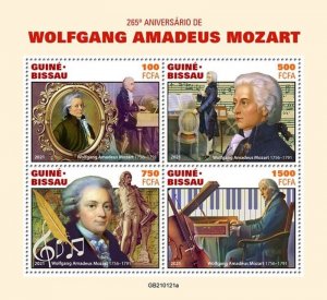 Guinea-Bissau - 2021 Wolfgang Amadeus Mozart - 4 Stamp Sheet - GB210121a 