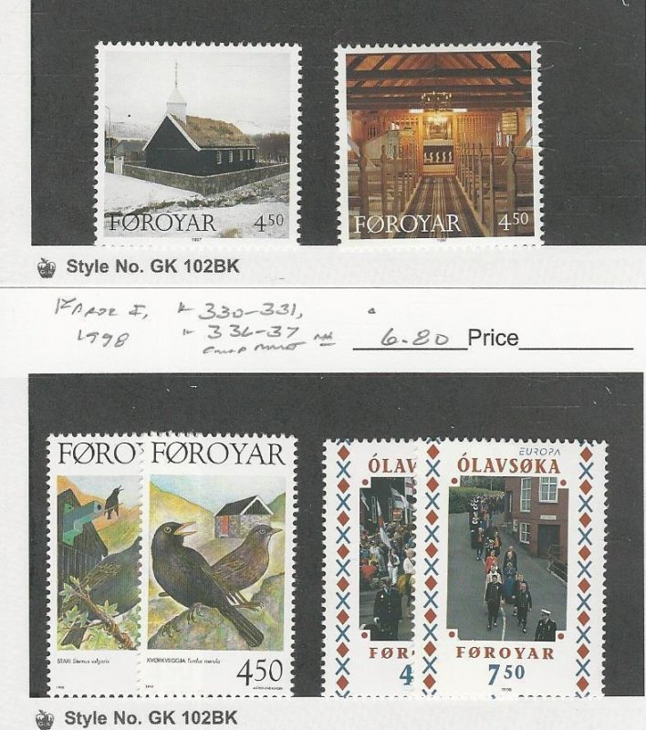 Faroe Islands, Postage Stamp, #328-9, 330-1, 336-7 Mint NH, 1997-98, JFZ