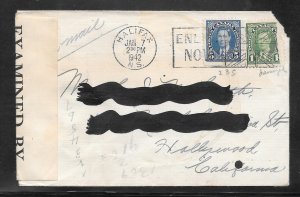 Canada #235 on HALIFAXN.S. JAN/7/1942 Censored Airmail Cover (A1246)