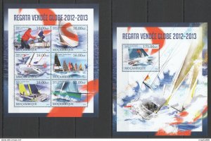 2013 Mozambique Transport Sport Sailing Ships Regata Globe Kb+Bl ** St2605