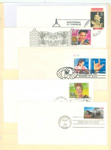 US 2412/3090 1989-96 5 different uncacheted FDCs; House of Representatives Bicent, Elvis, Sign language, Ethel Merman, Rural Fre