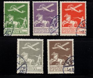 Denmark Sc C1-5 1925-1929 1st airmail stamp set used