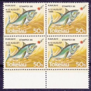 TOKELAU 1986 50s Fish with STAMPEX 86 overprint MNH - block - scarce........z372