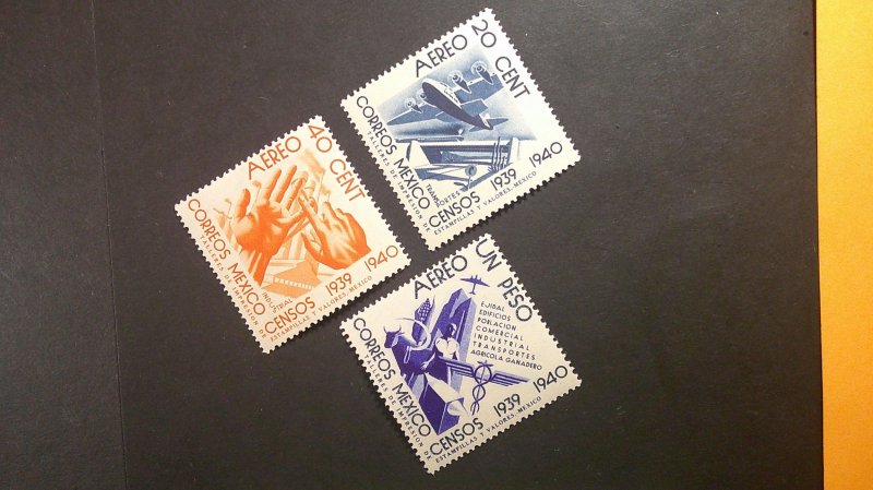 Mexico 1939 Scott# C100-C102 Airmails Mint XF NH CPL set  of 3