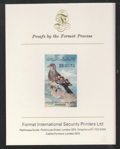 LIBYA 1982  BIRDS - TURTLE DOVE  imperf on FORMAT INT PROOF CARD