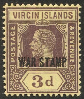 VIRGIN ISLANDS  Sc MR2  3d KGV  WAR TAX MNH  VF