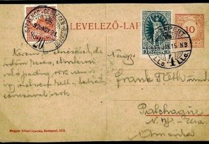 Hungary Postal Stationery Card 10K USAGE 8 Days Before Issue Budapest 1915 F19a