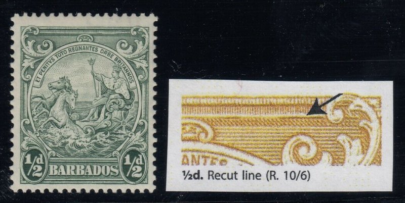 Barbados, SG 248a, MLH Recut Line variety