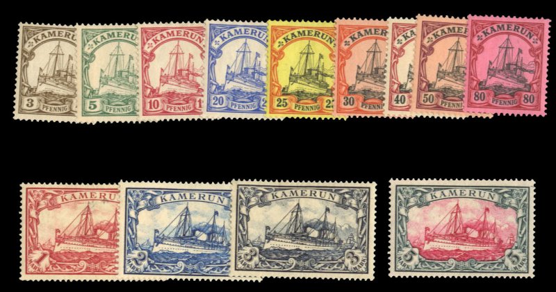 German Colonies, Cameroon #7-19 Cat$307, 1900 Yacht, complete set, lightly hi...