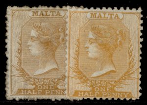 MALTA QV SG14 + 15, ½d SHADE VARIETIES, UNUSED. Cat £560.