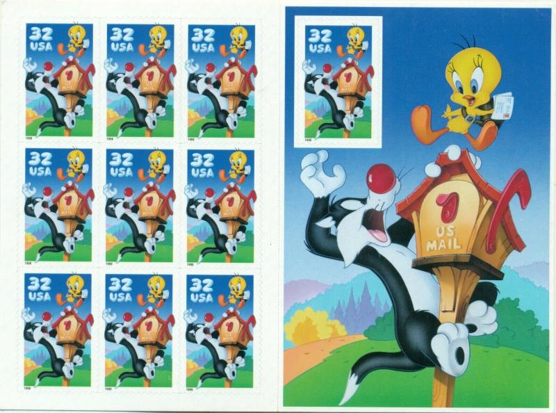 US: 1998 SYLVESTER & TWEETY; Complete Sheet OF 10 Sc 3205; 32 Cents Values
