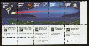 Marshall Islands 90a MNH , Halley's Comet Strip of 5 with tabs & LR Pt #...