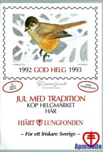 Sweden.Christmas Seal.1992/93. Post Office / Store, Display Sign. Used. Bird,