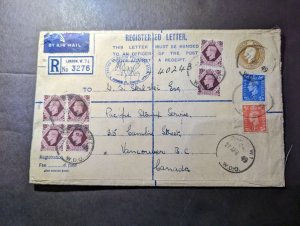 1949 Registered England Airmail Cover London to Vancouver BC Canada