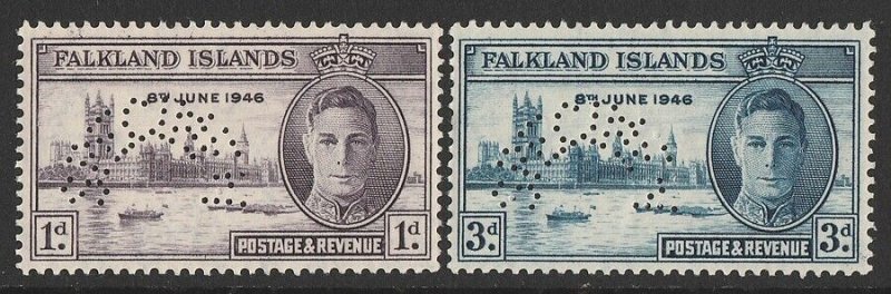 FALKLAND ISLANDS 1946 Victory set 1d & 3d, SPECIMEN. MNH **. Rare genuine!