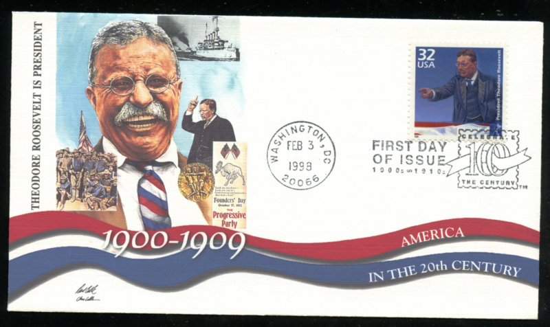 US 3182b Celebrate Century 1900s, Roosevelt UA Fleetwood cachet FDC