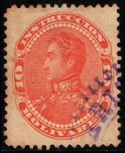 1893 Venezuela 10 Centimos Simon Bolivar School Instruction Tax Stamp Used