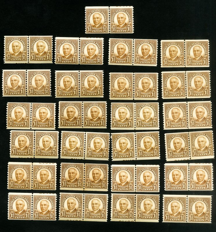 US Stamps # 686 F-VF Lot of 25 fresh lines pairs OG NH Scott Value $287.00