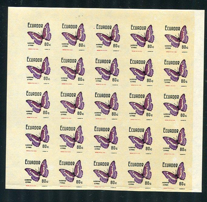 ECUADOR 1970 Block of 25 stamps Imperf Sc 803 MNH Proof/Assay?? 5961