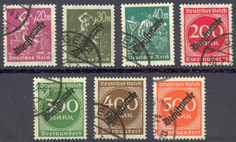 Germany Sc# O22-O28 Used 1923 Overprint Officials