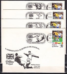 Romania, JUN/96 issue. 4 Soccer Cacheted Envelopes with Cancels.