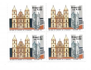 BRAZIL 1987 400 YEARS OF ST. FRANCIS MONASTERY CHURCH BLOCK OF FOUR MINT NH