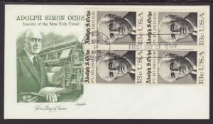 US 1700 Adolph Ochs B/4 Artmaster U/A FDC