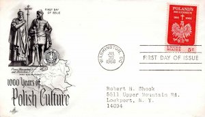 USA 1966 FDC Sc 1313 1000 Years of Polish Culture Artcraft Cachet Washington DC