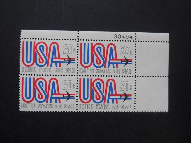 1966 C75 20c USA & Jet Plate Block #30494 UR  MNH  OG  VF