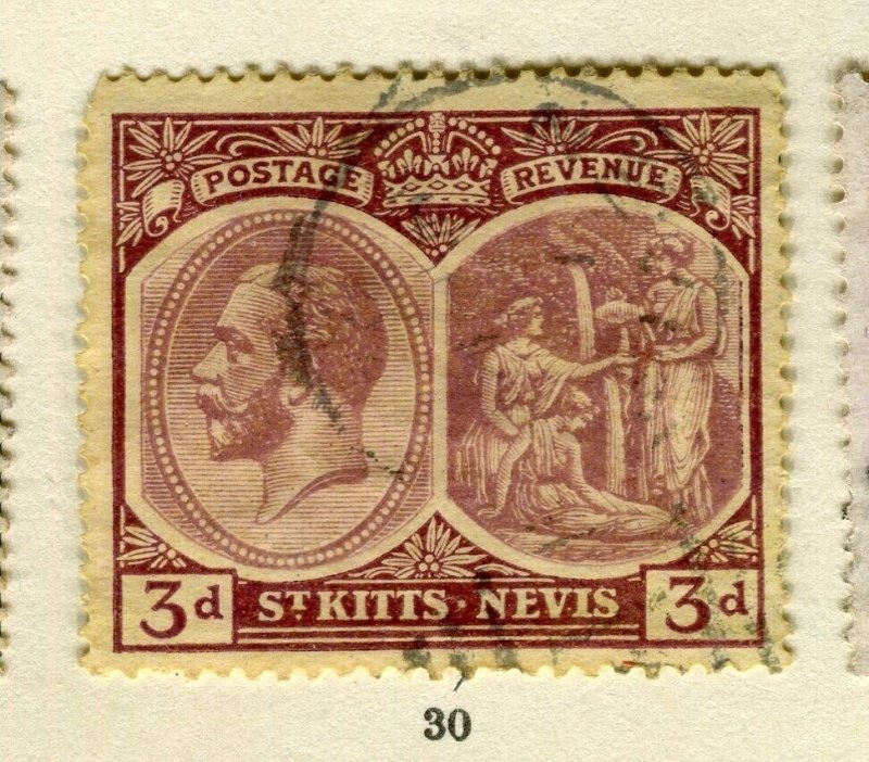 ST.KITTS; 1920s early GV issue fine used Columbus issue 3d. value