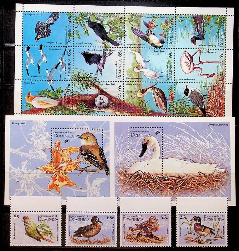 DOMINICA Sc 1769-75 NH SET+2S/S+MINISHEET OF 1995 - BIRDS - (WS25)