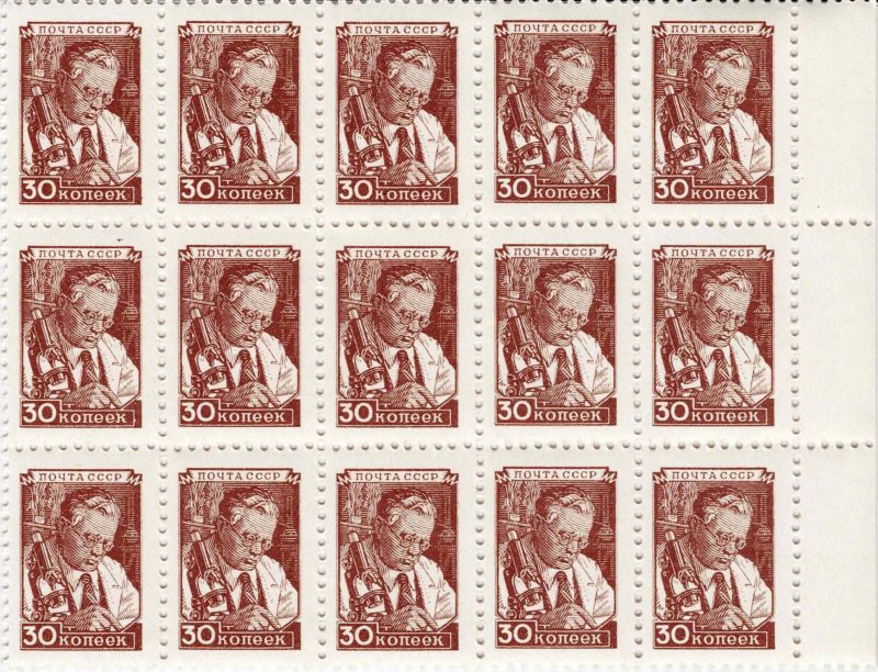 Soviet Union USSR 1949 Sc 1346 MNH Block of 15 Russia Scientist