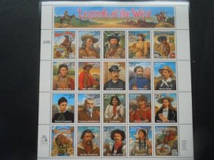 #2869 29c Legends of the West Sheet of 20 MNH OG XF Includes New Mount