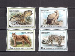 2020 Tajikistan wanimals wild cats birds red book 4v MNH 112