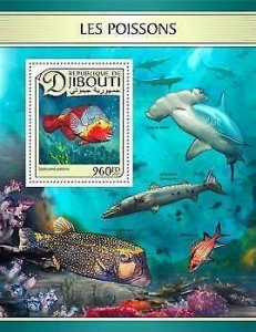 2017 Djibouti Mnh Fishes. Michel Code: 1452 / Bl.538  |  Scott Code: 1144