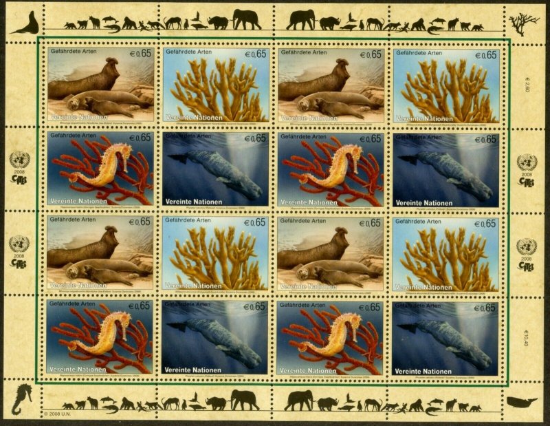 UNITED NATIONS Sc# NY 949-52 GE480-3 VI417-20 2008 Endangered Species Sheets MNH