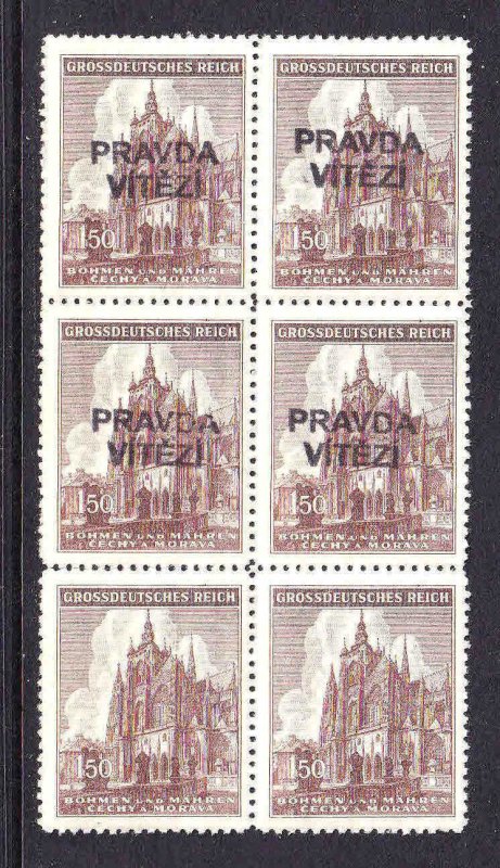 BOHEMIA & MORAVIA 88 BLOCK OF 6 PRAVDA VITEZI OVPT 2 MISSING OVPT OG NH U/M F/VF