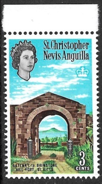 ST. KITTS NEVIS 1963 QE2 3c FORT GATEWAY Sc 148 MNH