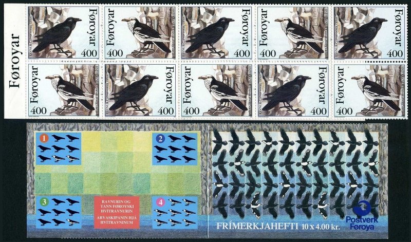 Faroe 287-288a booklet, MNH. Michel 283-284 MH 9. Birds 1995. Corvus Corax.