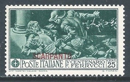 Italy-Scarpanto #13 NH 25c Maramaldo Killing Ferrucci Issue Ovptd. Scarpanto