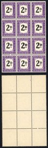 SOUTH AFRICA SGD36a Post Due 1948 2d Block of 12 in FOUR with Thick (double) 2d