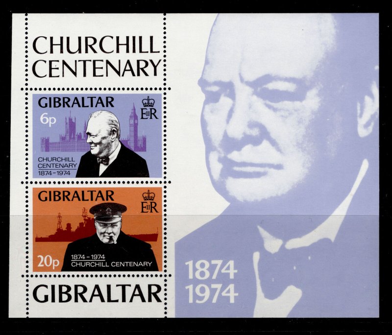 GIBRALTAR QEII SG MS339, 1974 sir winston churchill mini sheet, NH MINT. 