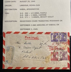 1949 Landour Dehra Dun India Airmail Cover To Swiss Agent Kabul Afghanistan